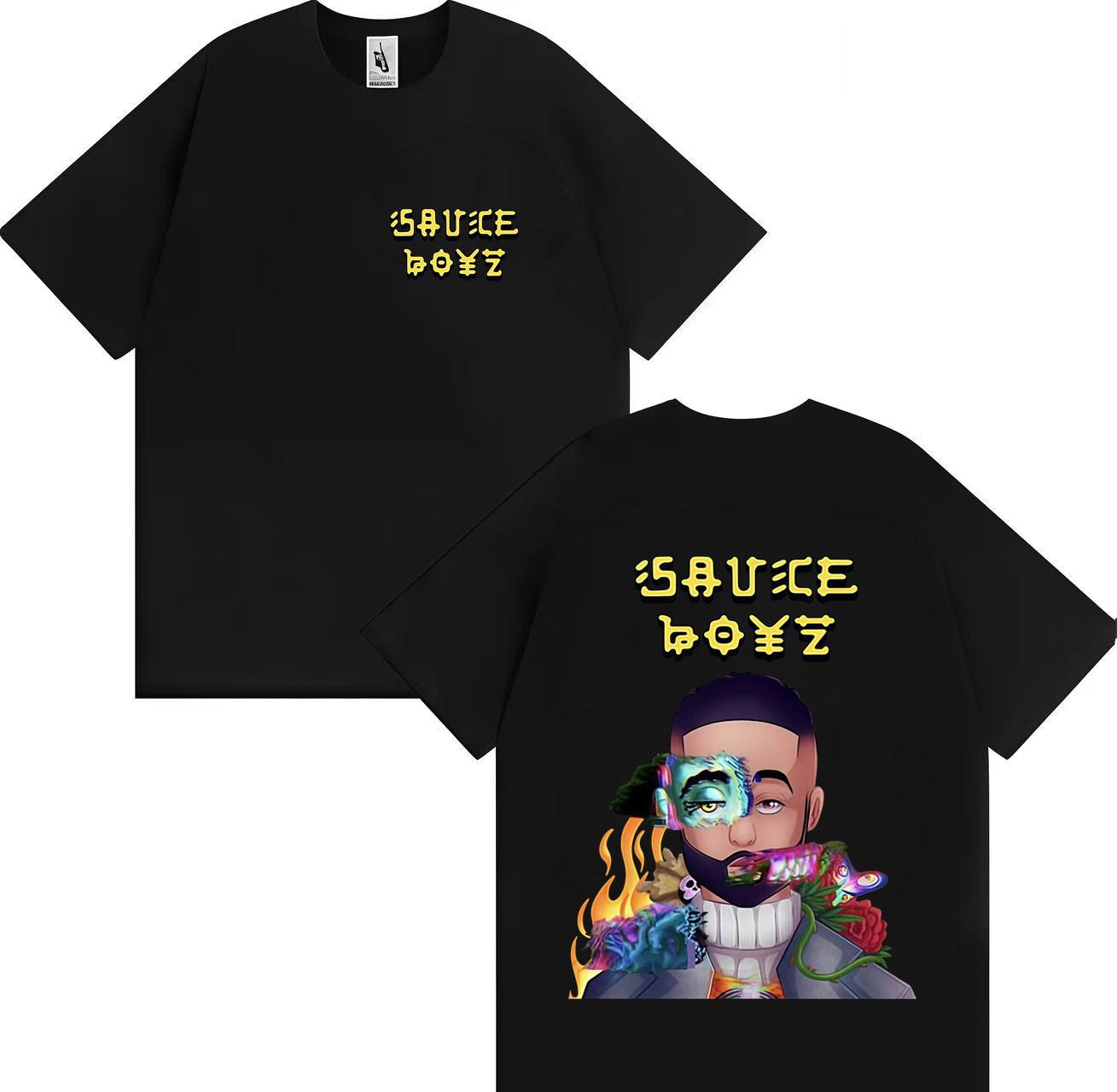 Летняя футболка 2025 года Хип-хоп Рэпер Eladio Carion Тур Мужская Мода Хлопковая Рубашка Свободная Футболка с коротким рукавом Уличная M