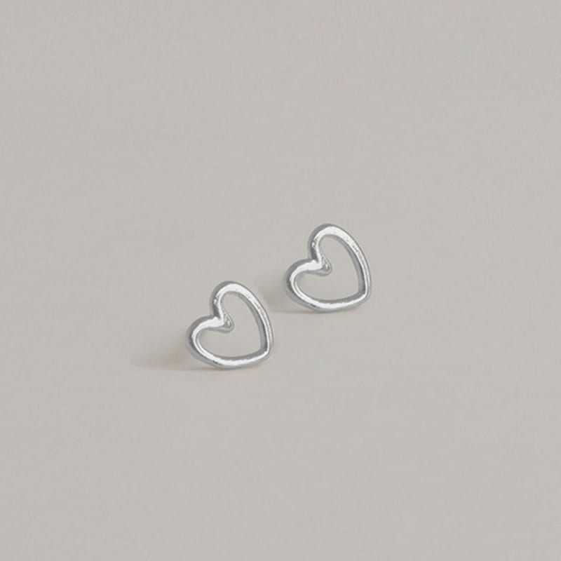 Modernlike 14k Gold-filled Silver Teeny Line Heart Stud Earrings
