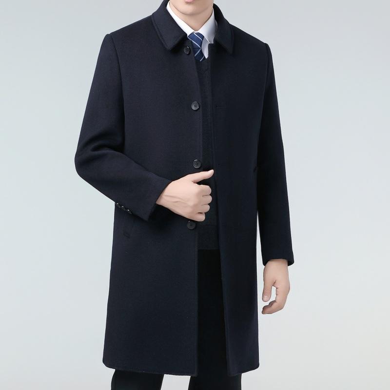 

Двустороннее кашемировое пальто мужское длинное деловое повседневное шерстяное ветровка для людей среднего возраста с пуховой подкладкой и лацканами 195