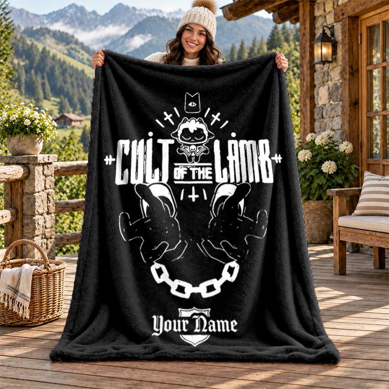 Cult of the Lamb Custom Name Flannel Blanket Personalized Soft Warm Plush Throw Blanket Customized Gift for Family Friends