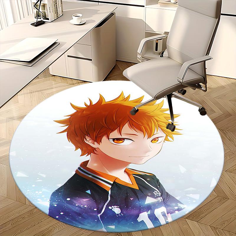 1pc Haikyuu Hinata Shoyo Anime Design Round Carpet - Office Chair Mat, Non-Slip Rug for Home Decor, Seasonal Gift, Suitable for Office, Living Room
