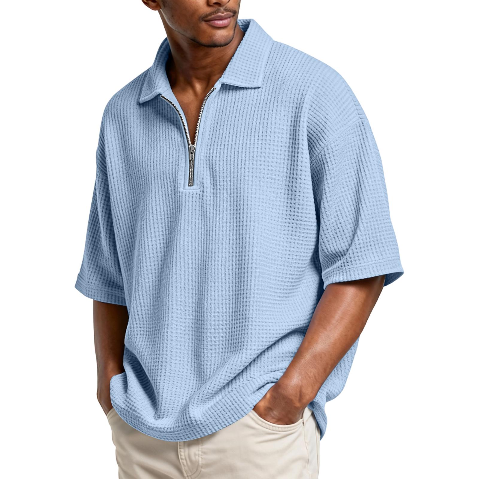 

Men s Basic Zipper Stand Collar Short-sleeved Shirt M фіолетовий