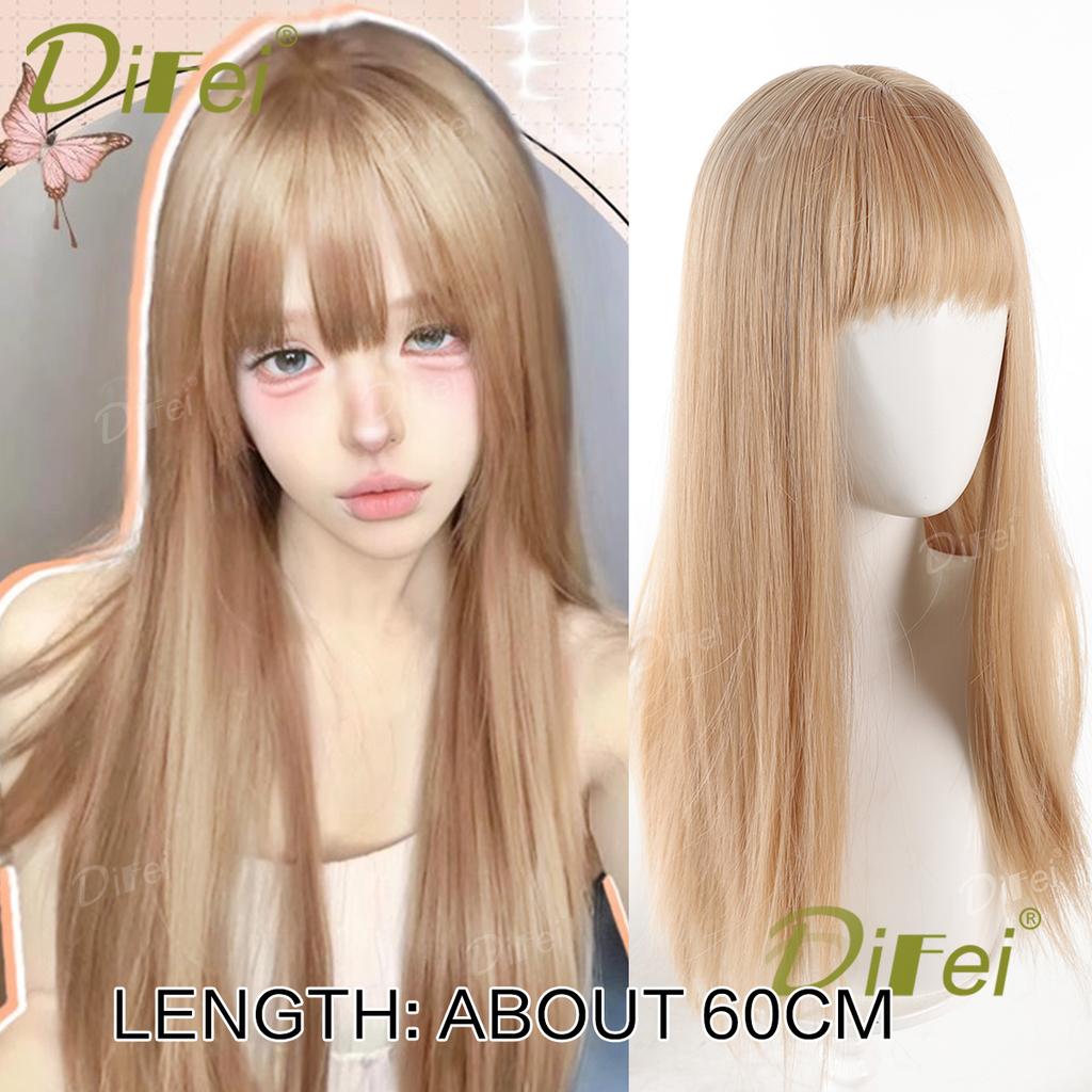 Platinum Blonde Straight Synthetic Cosplay Wig Straight Hair Wig With Straight Bangs Suitable For Women Halloween Christmas Wear