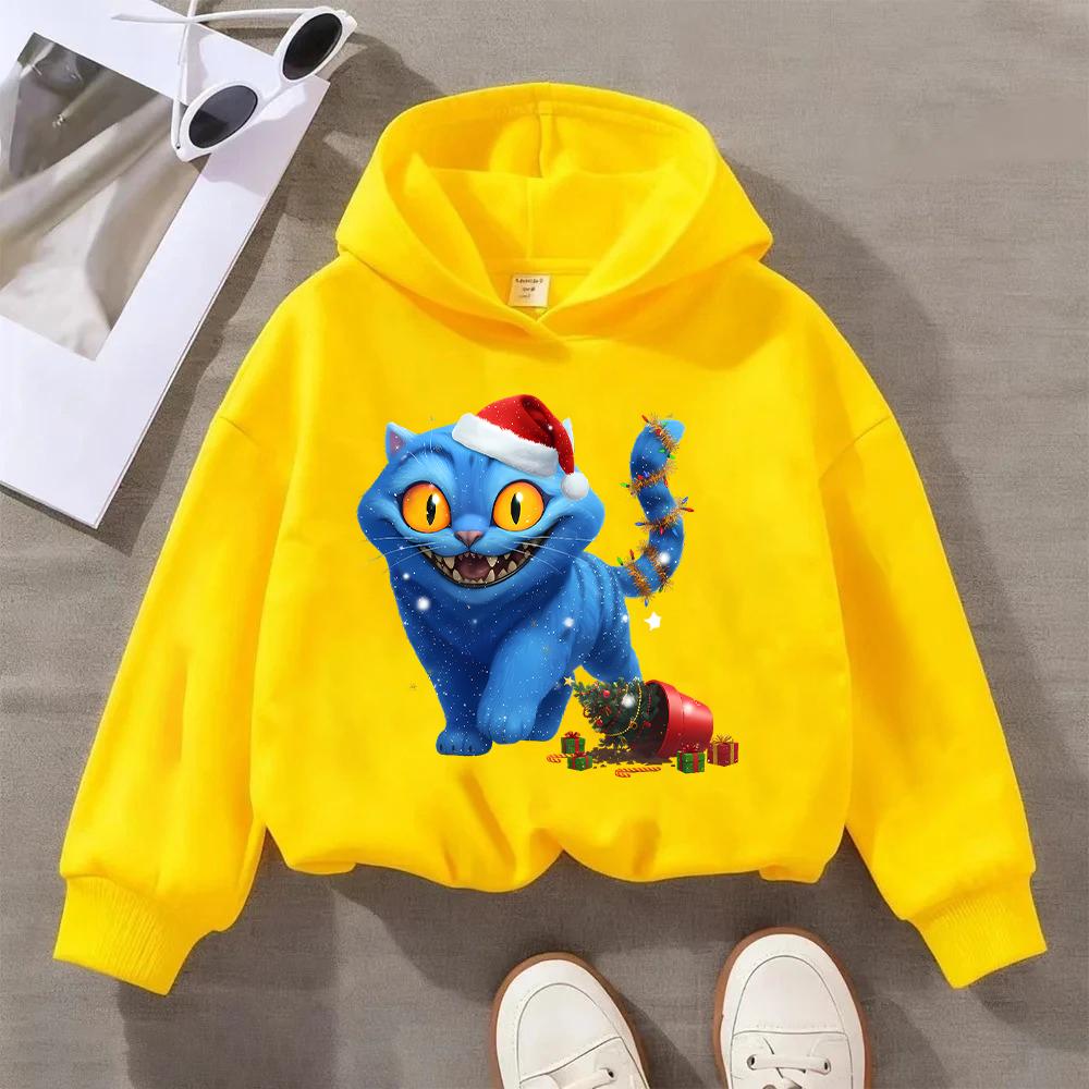 2025 New KPOP Christmas Blue Cat Printed Children's Sports Shirt Cute Children's Festival Hoodie