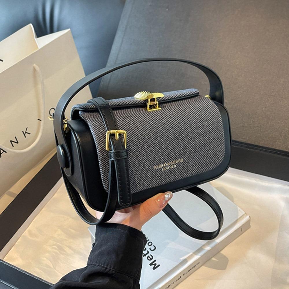 Chic Solid Color Shoulder Bag Box Shape Large Capacity Flap Handbag Leather Shoulder Satchels Women Evening Box Shape