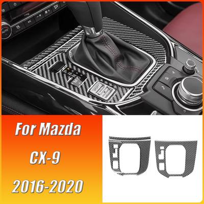 Cubierta de Marco de Palanca de Cambios Interior de Coche de Fibra de Carbono Real Recorte Pegatina Decorativa para Coche Protección de Consola Central Para Mazda CX-9 2016-2026