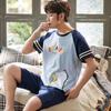 2-teiliges Set für Herren, Sommer, Baumwolle, Kurzarm-Shorts, Loungewear für Teenager, Cartoon-Pullover, T-Shirt, Shorts, Nachtwäsche, Homewear