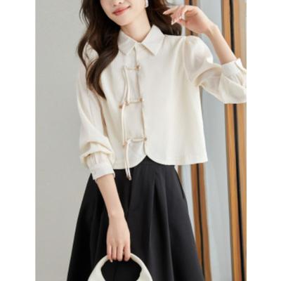 New Chinese Style Improved Cheongsam Shirt for Women Short Spring New Long-sleeved Chinese Style Buttoned Tops Small