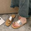 Flat bottom comfortable one word with cool slippers women's summer wear 2025 new Korean fashion metal buckle cover toe slippers