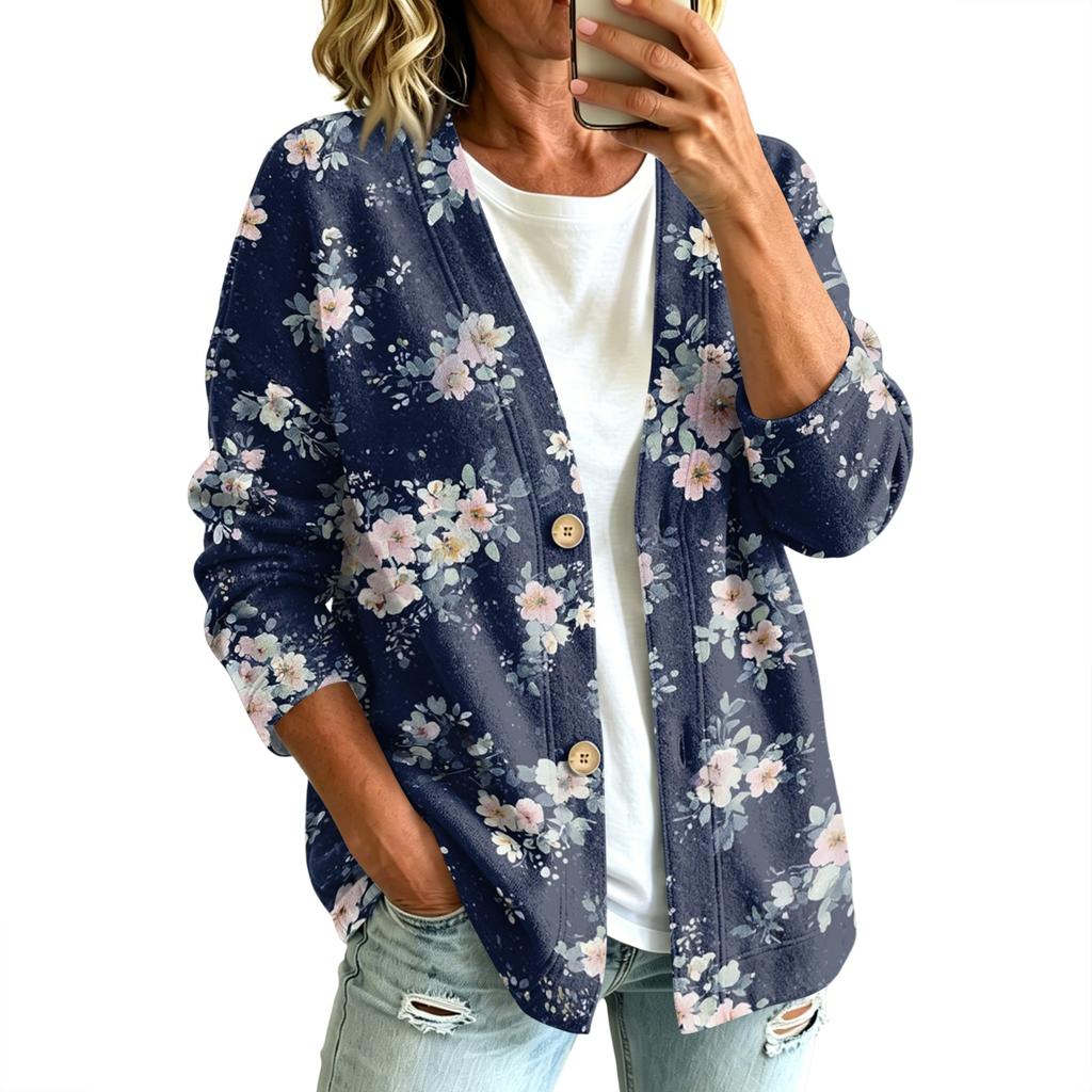 Women's Vintage Floral Print Button Front Jacket for Casual Outdoor Wear