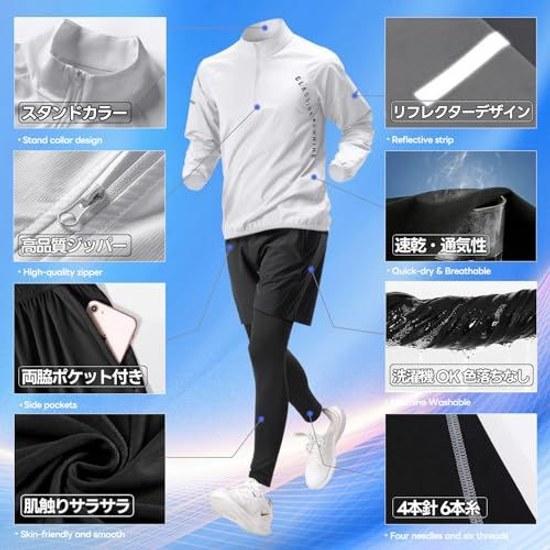 Ademe Compression Wear Mens Training All Season 1 Set OK 5-piece Half Zip Pullover Long Sleeve Short Shirt Pants Tights Moisture-wicking Quick-drying