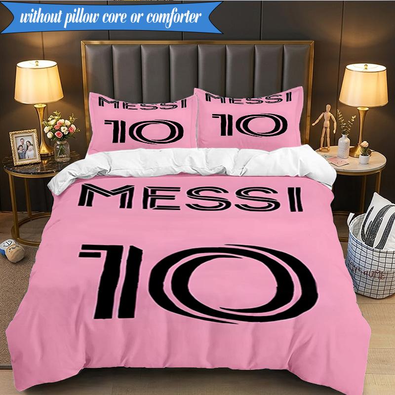 Messi's Pink 3pcs Bedding,Including 1pc Duvet Cover And 2pcs Pillowcases Perfect for Christmas,Ideal for Bedroom, Dormitory
