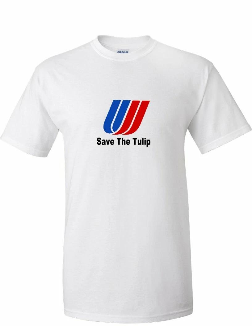 United Airlines Save The Tulip Logo Tee US Airline White Cotton T-Shirt 4XL