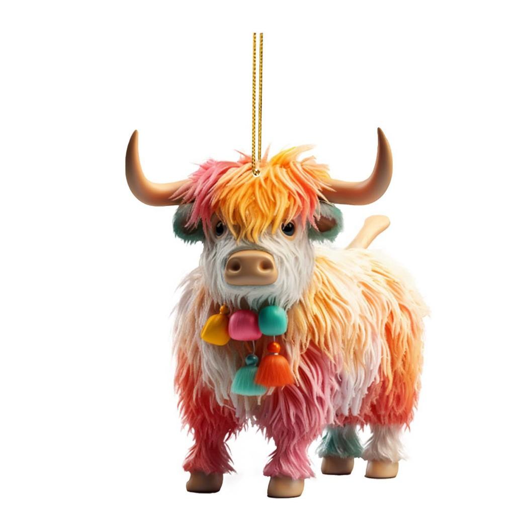 

Cheerful Cow Cartoon Acrylic Car Hang Decoration Bright Colorful Ornament Christmas For StyleA