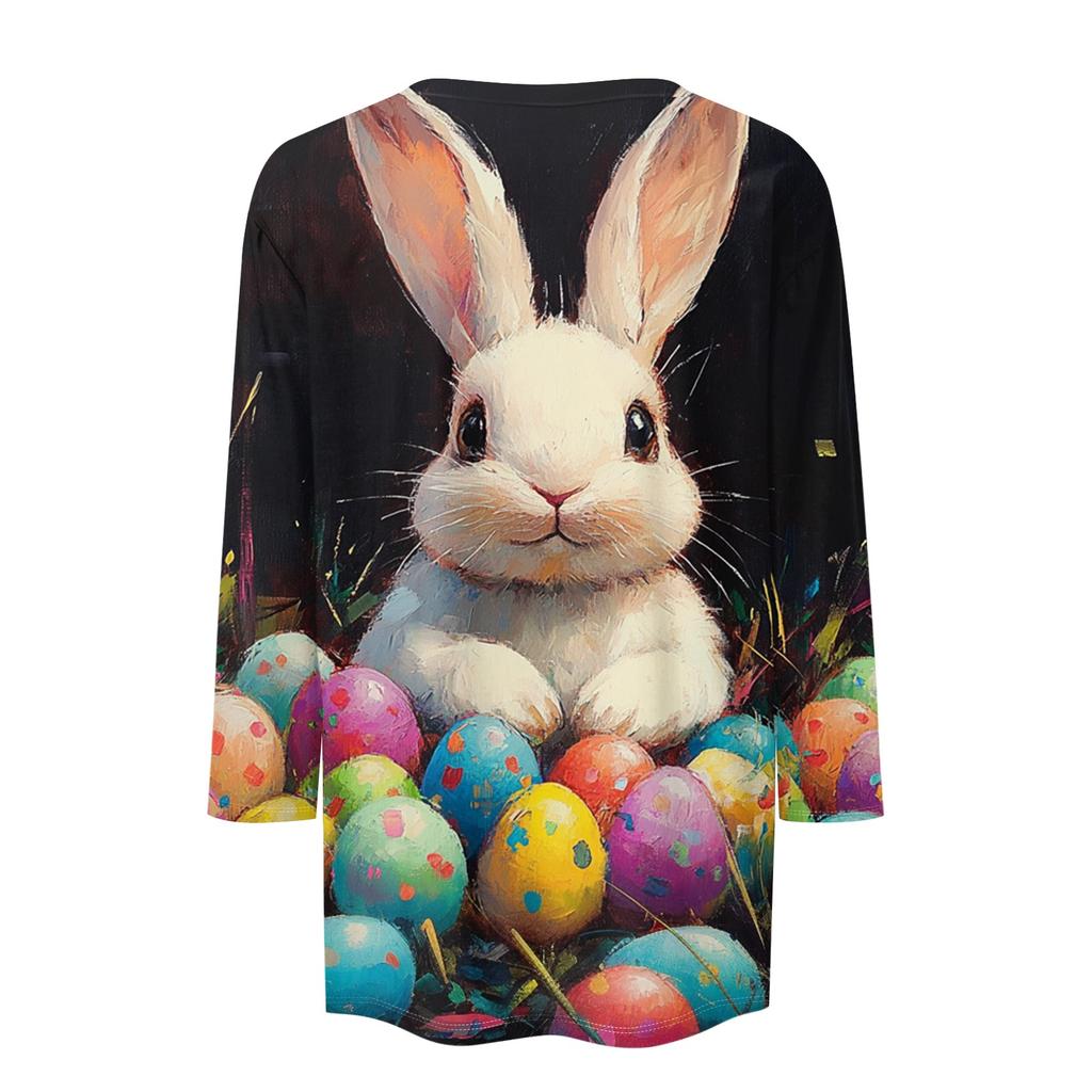 Women's Fashion Loose Casual Seven Sleeve Printed Round Neck Top