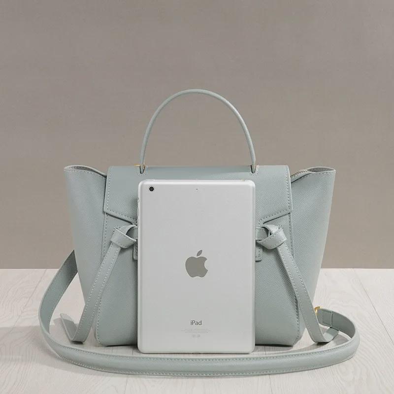 Damen Umhängetasche aus echtem Leder mit großem Fassungsvermögen - Wels-Design, geflügeltes Rindsleder, Smiley-Gesicht-Tasche