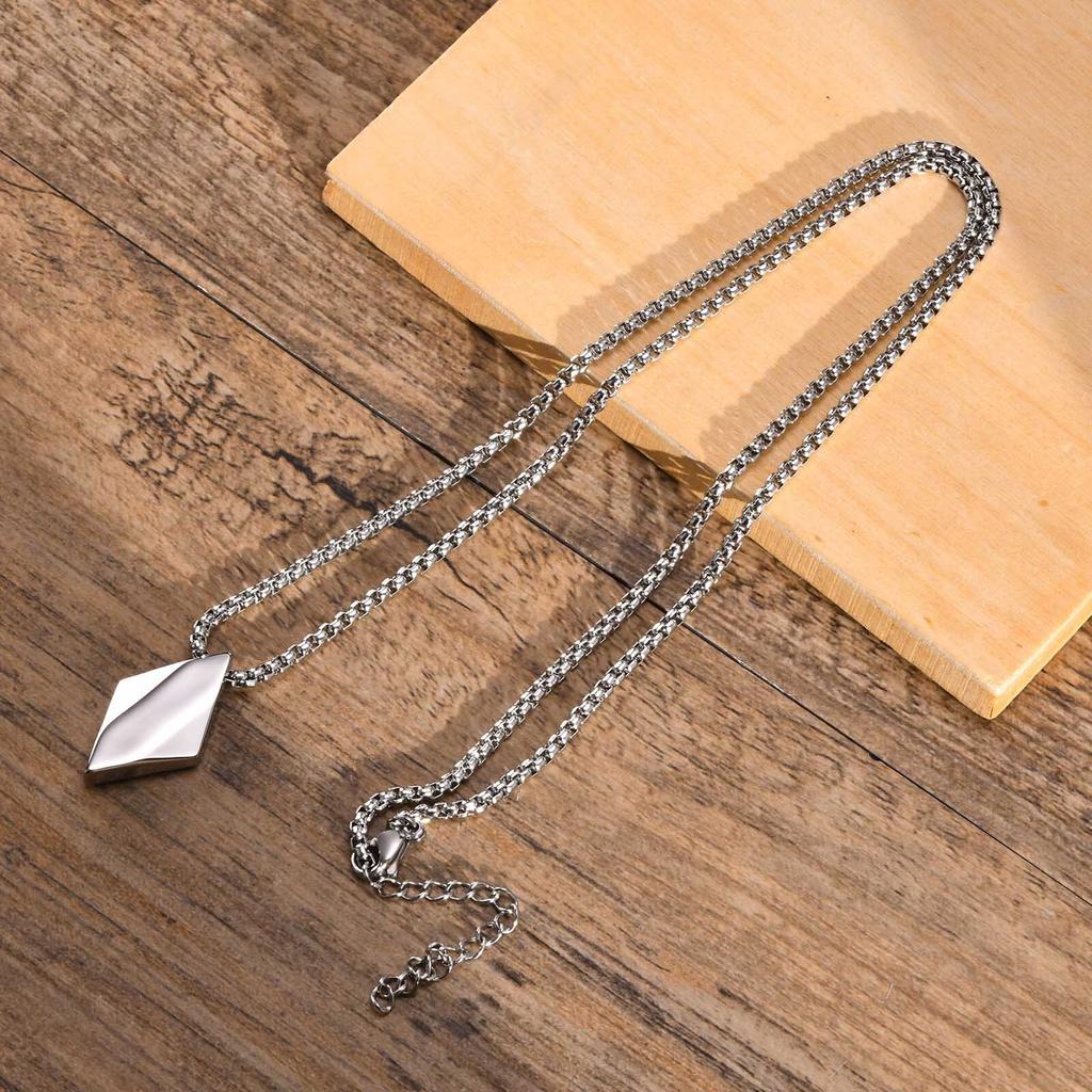 Rhombus Man Necklace Stainless Steel Jewelry Pendant With Adjustable Box Chain Collar Father Boyfriend Valentine's Day Gift