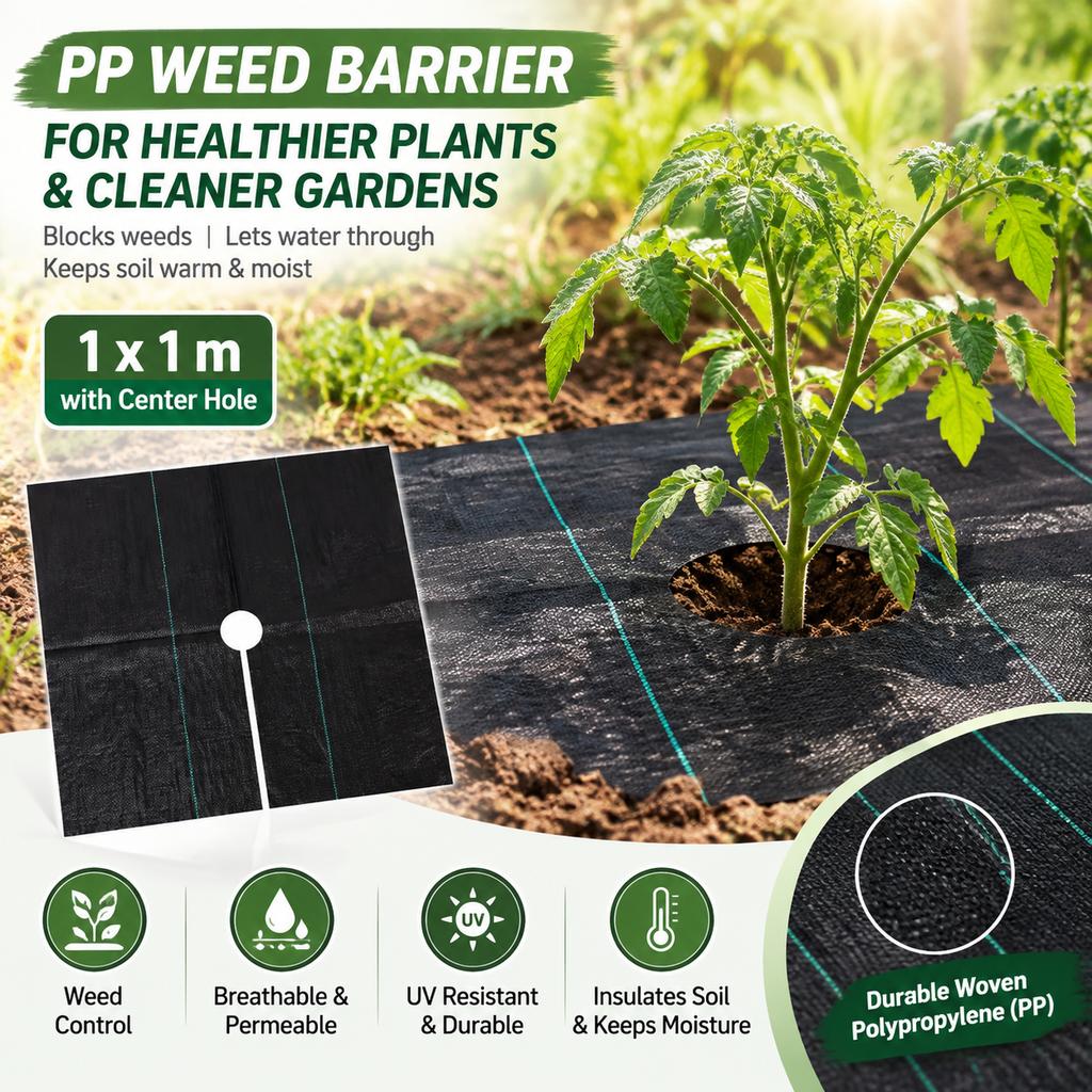 PP Weed Barrier Fabric 1x1m with Center Hole