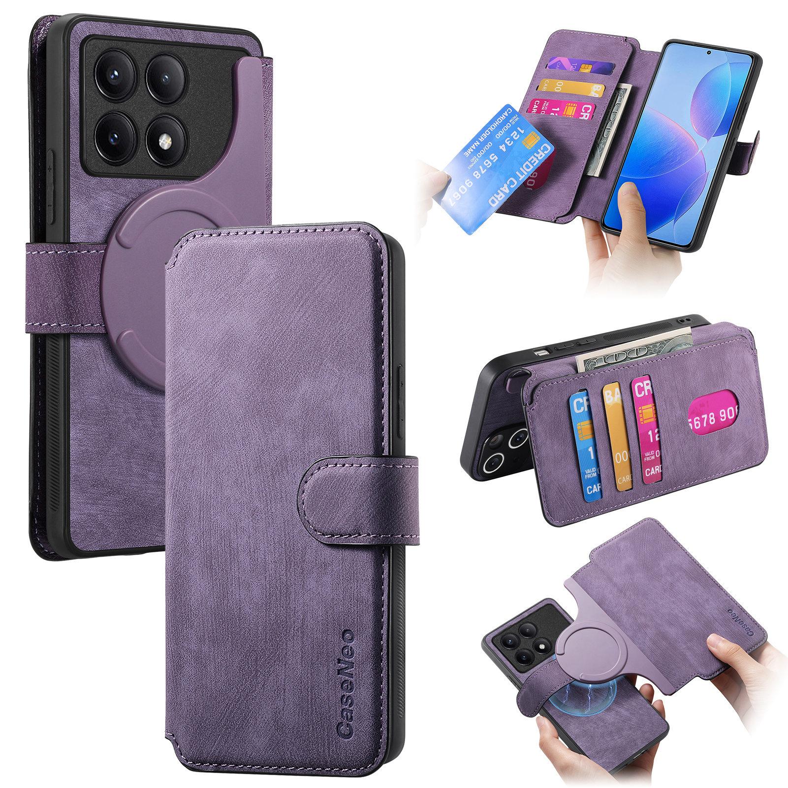

For Xiaomi Redmi K70 Pro 5G/K70 5G/Poco F6 Pro 5G Magnetic Case CASENEO Detachable Leather Phone Wallet Cover Purple