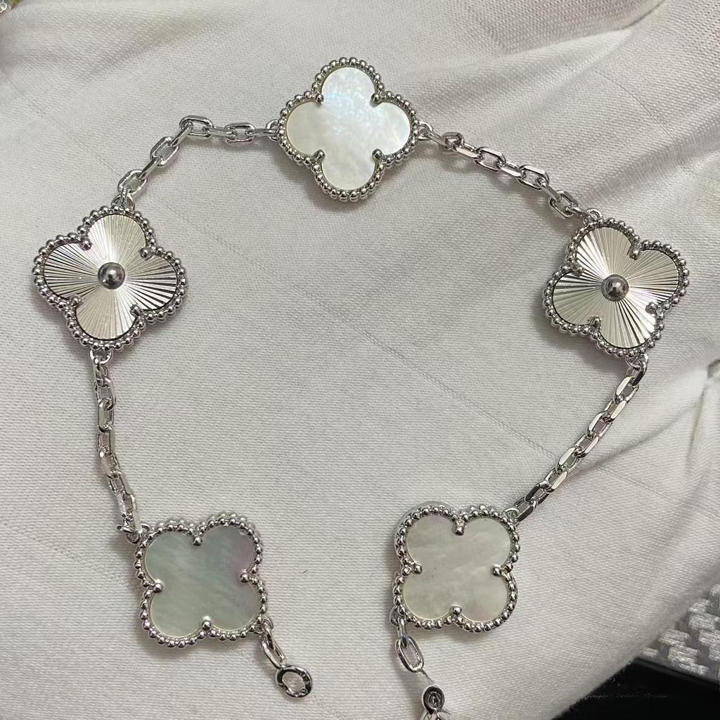 Nouă Versiune Brățară Trifoi cu Patru Foi Cinci Flori Agat Roșu Natural Sidef Alb Brățară Dama Brățară Laser