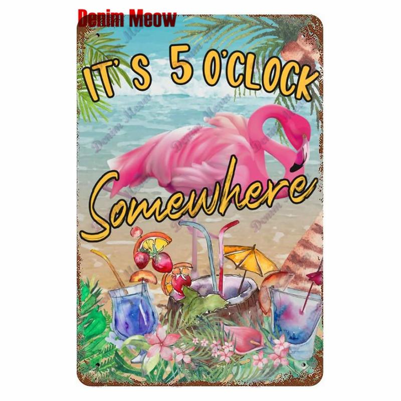 Metal Tin Sign Wall Decor, Vintage Parrot Cocktail Bar Plates, Kitchen Painting Decor, It's 5 O'clock, WY23