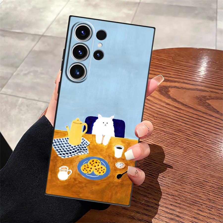 

Чехол для Samsung Galaxy S26 Ultra S25 Plus S20 Ultra Note 20 8 9 10 S10 S9 S24 S21 FE S23 Funda Чехол для телефона Мультяшный кот Galaxy S24 Ultra