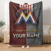 Name Custom Miami Marlins Print Flannel Blanket High Quality Warm Comfortable Cover for All Seasons Perfect for Gifts Home Decor