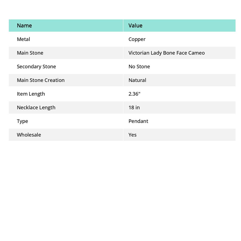 Natural Victorian Lady Bone Face Cameo Stone Copper Wire Wrap Pendant 2.36" i2y21