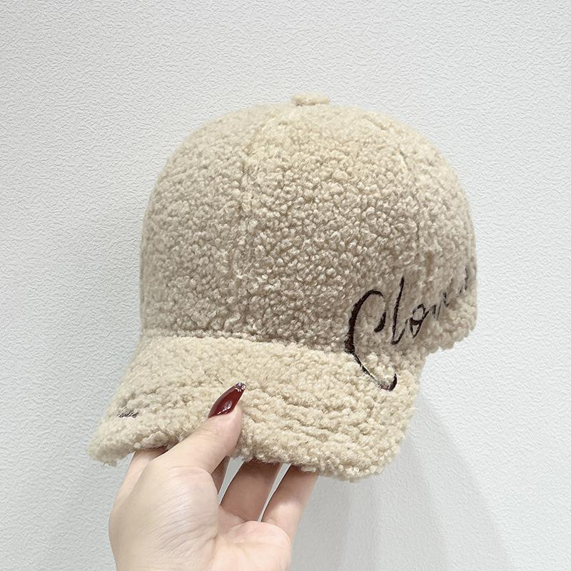 Autumn and Winter New Lamb Wool Embroidered Letter Baseball Cap Women's Outdoor Warm Fashion Cap