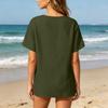 Women Henley Neck Button Down Short Sleeve Shirt Casual Linen Cotton Top with Chest Pocket for Daily Wear