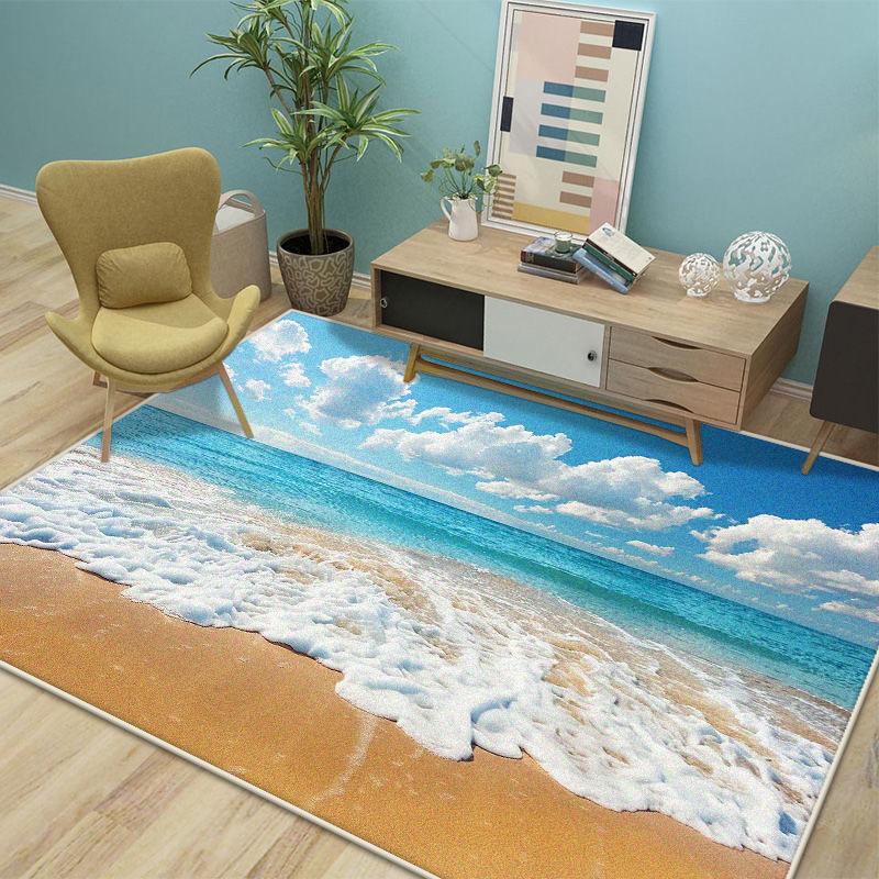 Modern Style Beach Living Room Carpet Antiskid Bedroom Decoration 3D Rug Lint-free Soft Entrance Door Mat Easy Clean Washable