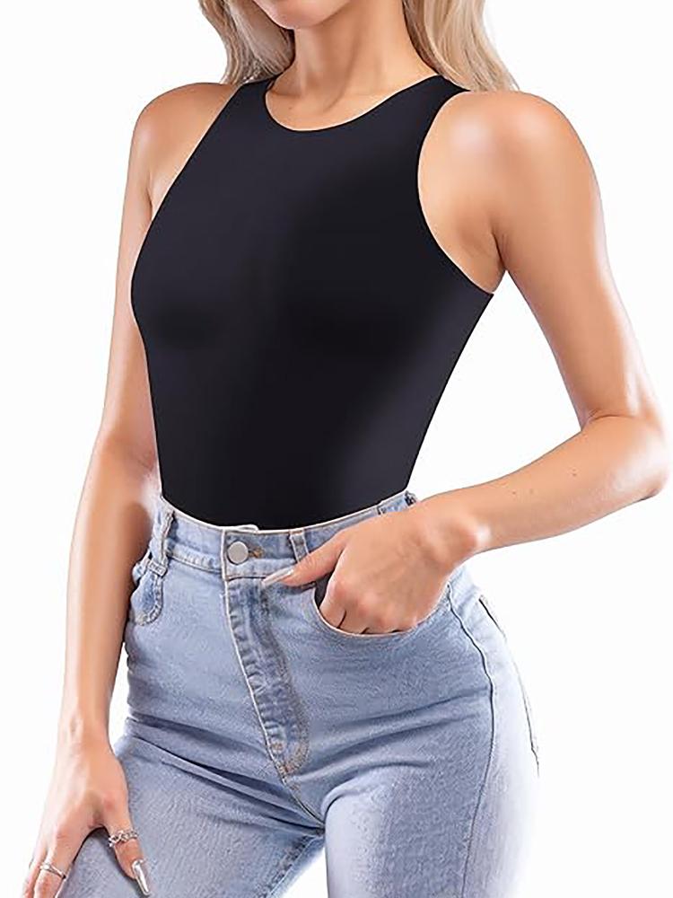 Damskie body bez rękawów, modelujące, typu racerback, body bez rękawów, modelujące, wyszczuplające, stringi, body, trykot, czarny