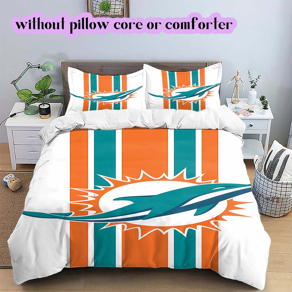 Miami Dolphins Pattern Bedding Quilt Set Quilt Cover Pillowcase Home Decoration Birthday Gift (1 * duvet cover + 2 * pillowcase, without core)