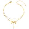 Double Gold Bow Pearl Steel Ankle Bracelet Bracelets Trusky