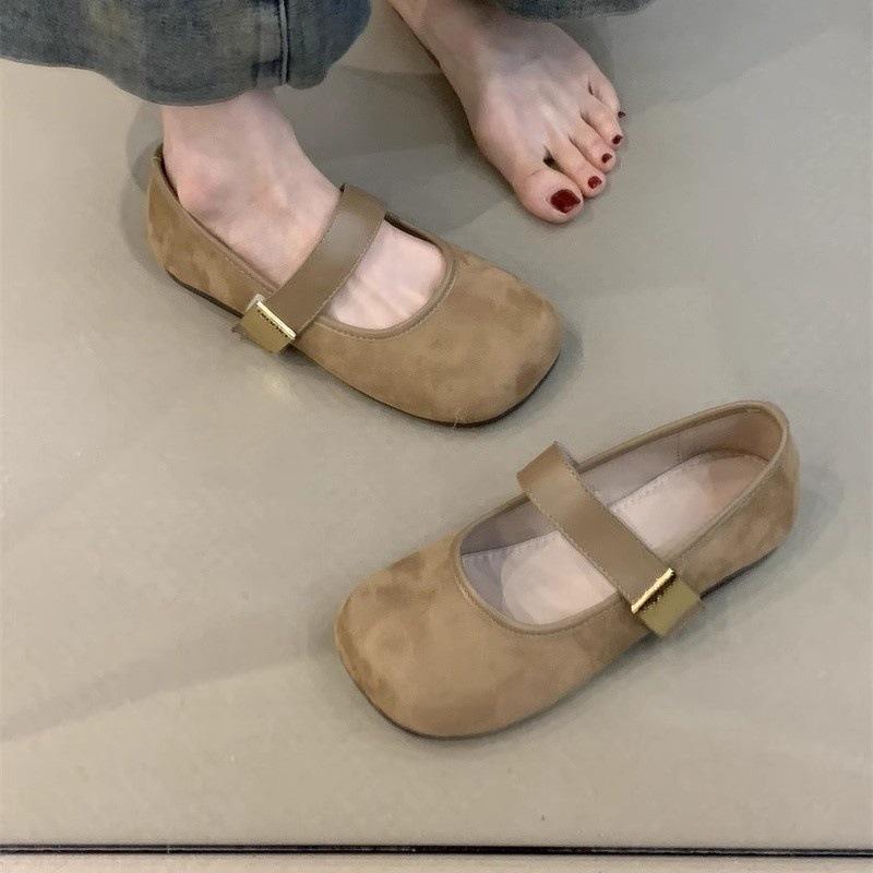 Mary Jane Shoes Korean Temperament Elegant Suede Metal Buckle Round Head Thin Soft Sole Ballet Shoes
