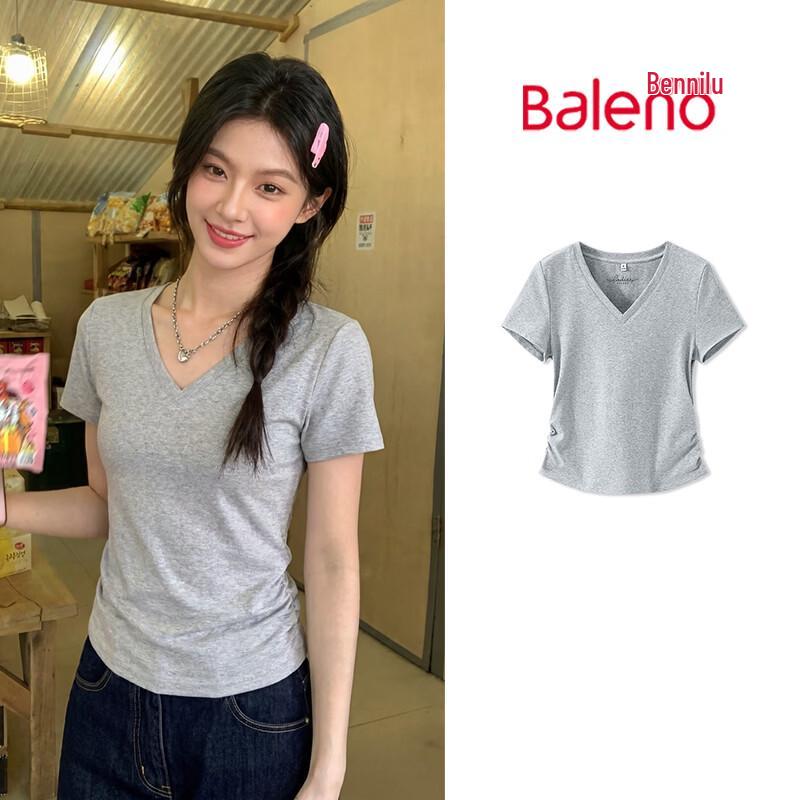 Baleno Women s V-Neck Cinched Waist Short Sleeve T-Shirt M
