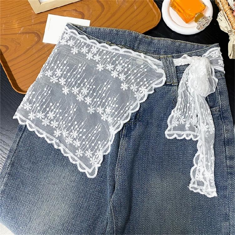 Women's Fashion Flower Lace Shawl Wrap Scarf Tie Knot Front Shoulder Covering Capelet Faux Collar Scarves Waist Belt