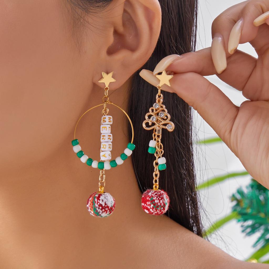New Trendy Asymmetric Christmas Earrings Creative Design Christmas Tree Snowflake Bells Drop Earrings Xmas Holiday Jewelry Gifts
