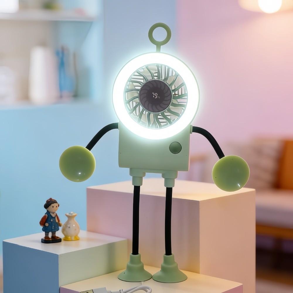 Quiet Operation Robot Suction Cup Fan USB Rechargeable Mini Sucker Fan Portable USB Fan Daily Use зелёный