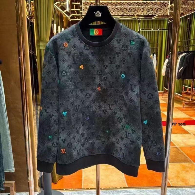 Personalisierter trendiger Rundhals-Hoodie für Herren mit Stickerei - Herbst/Winter Lässiges Langarm-Mode-Sweatshirt