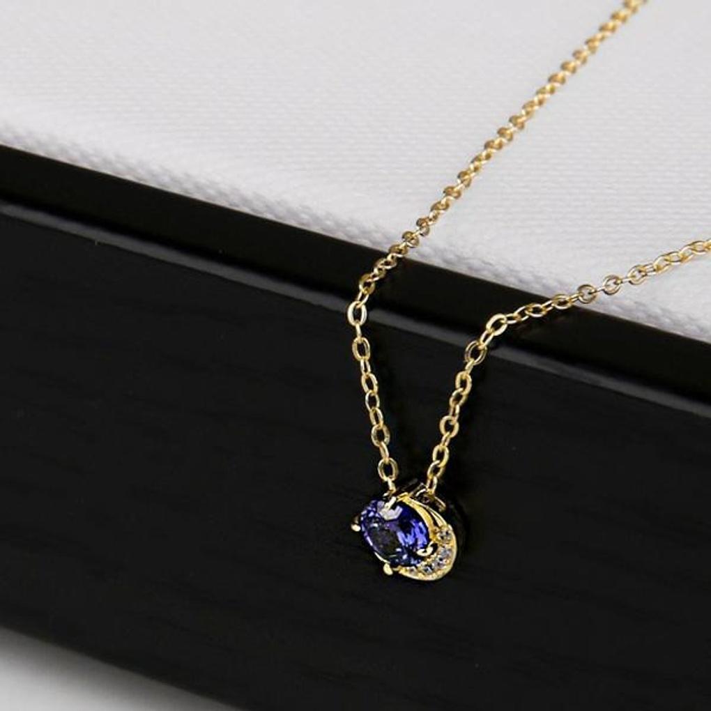 Women's Blue Cubic Zirconia Moon 925 Silver Necklace