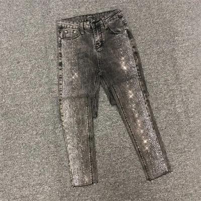 Mode Strass Jeans Weiblichen Frühling und Sommer Koreanische Version von Hohe Taille Schlank Elastische Füße Hosen Bleistift Hosen