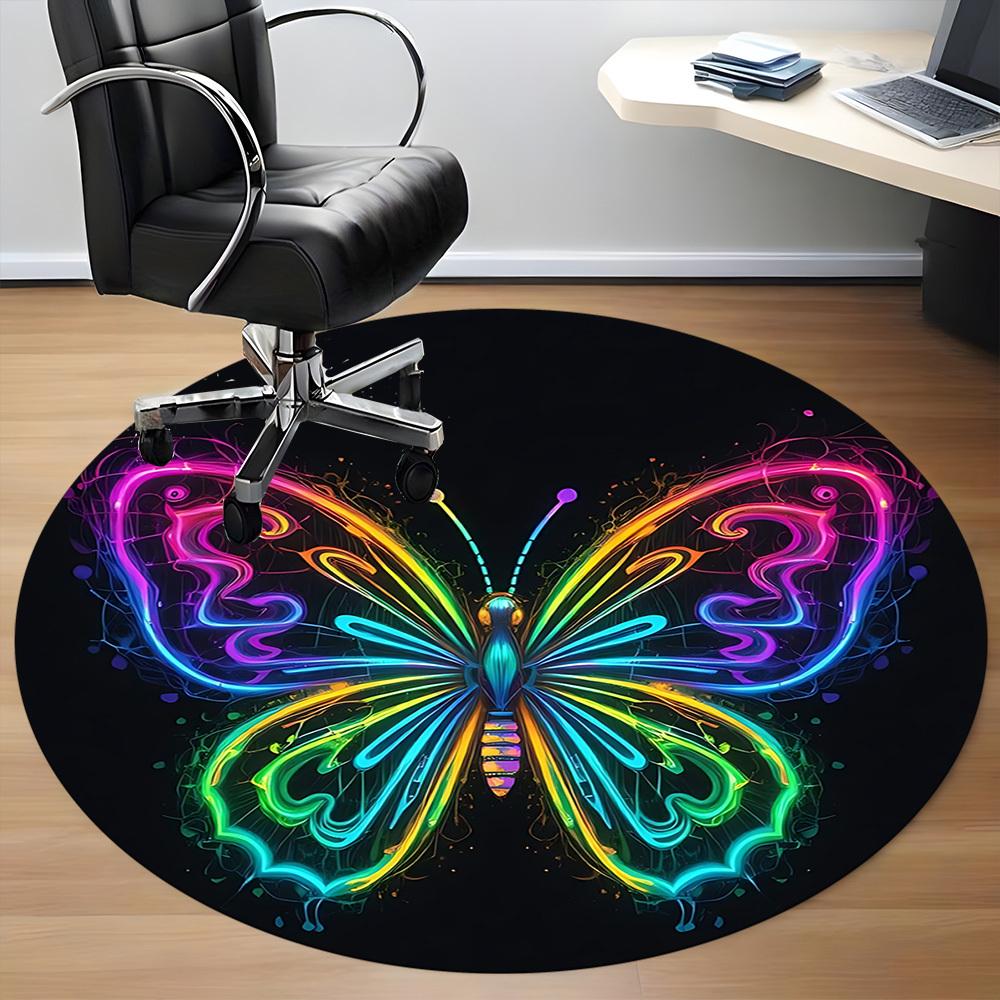 1PC Neon Butterfly Office Round Area Rug, Indoor Mat Suitable For Office, Under Office Chairs Bedroom Living Room Home Decor, Room Deco 105