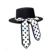 ins French celebrity style pearl ribbon woolen flat top top hat women's elegant temperament black jazz hat self-operated