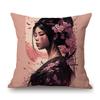 Pretty Japanese Girl Geisha Sakura Lovely Beautiful Woman Asian Culture Art Decorative Sofa Pillow Case Linen Cushion Cover