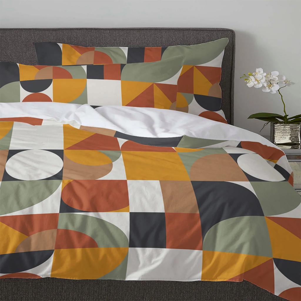 Nordic Retro Medieval Geometric Abstract Color 3pcs Bedding Set For Double Bed Home Textile Duvet Cover Quilt Cover Pillowcase