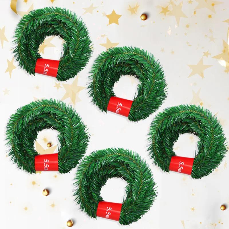 5.5m Pine Christmas Garland Decorative Green Artificial Xmas Tree Rattan Banner Party Plastic Pendant Tinsel Hanging Decoration
