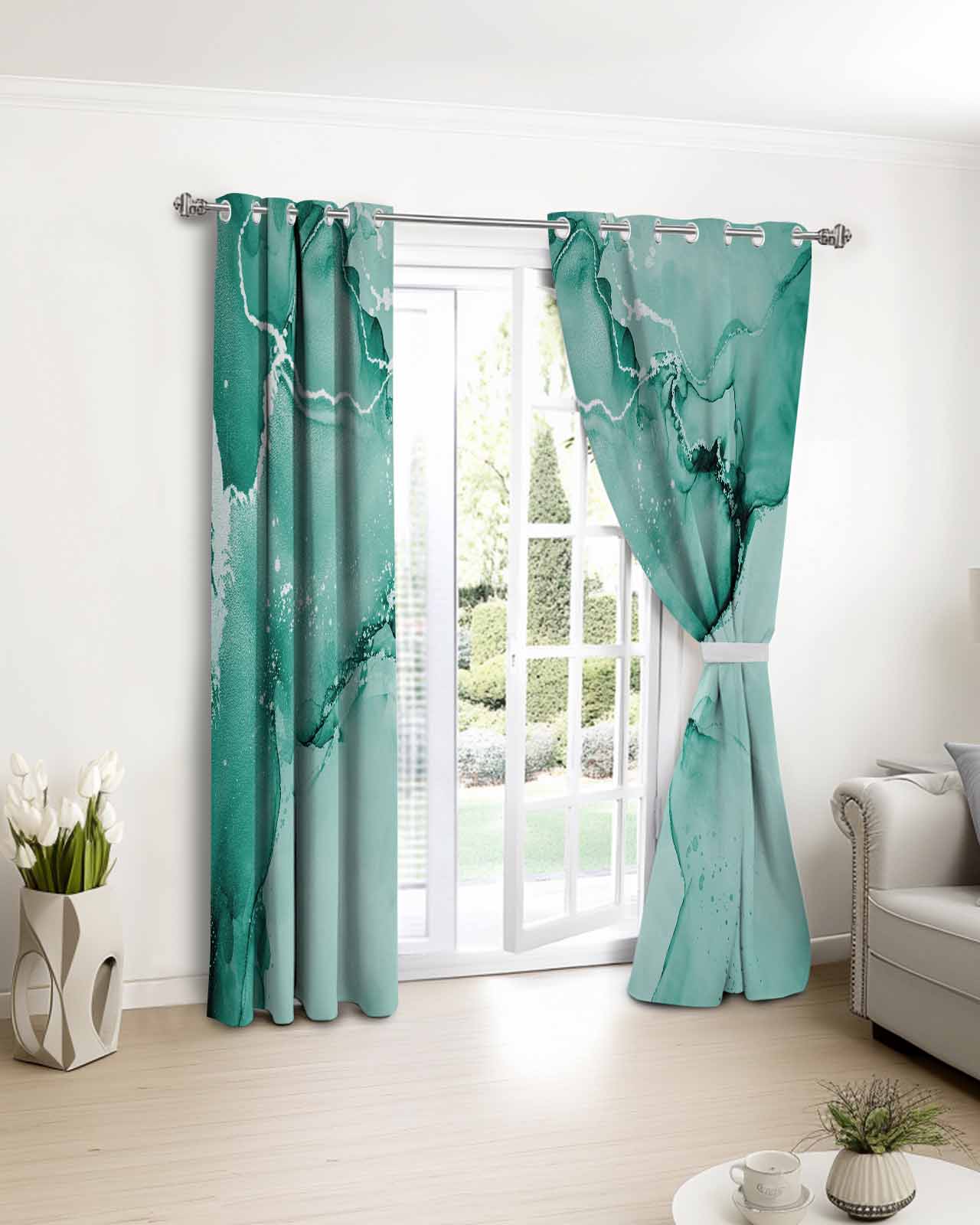 

Зеленая бирюзовая жидкая абстракция рябь оконная занавеска декор для спальни занавеска панель шторы для гостиной 135W x 60H(cm) x1