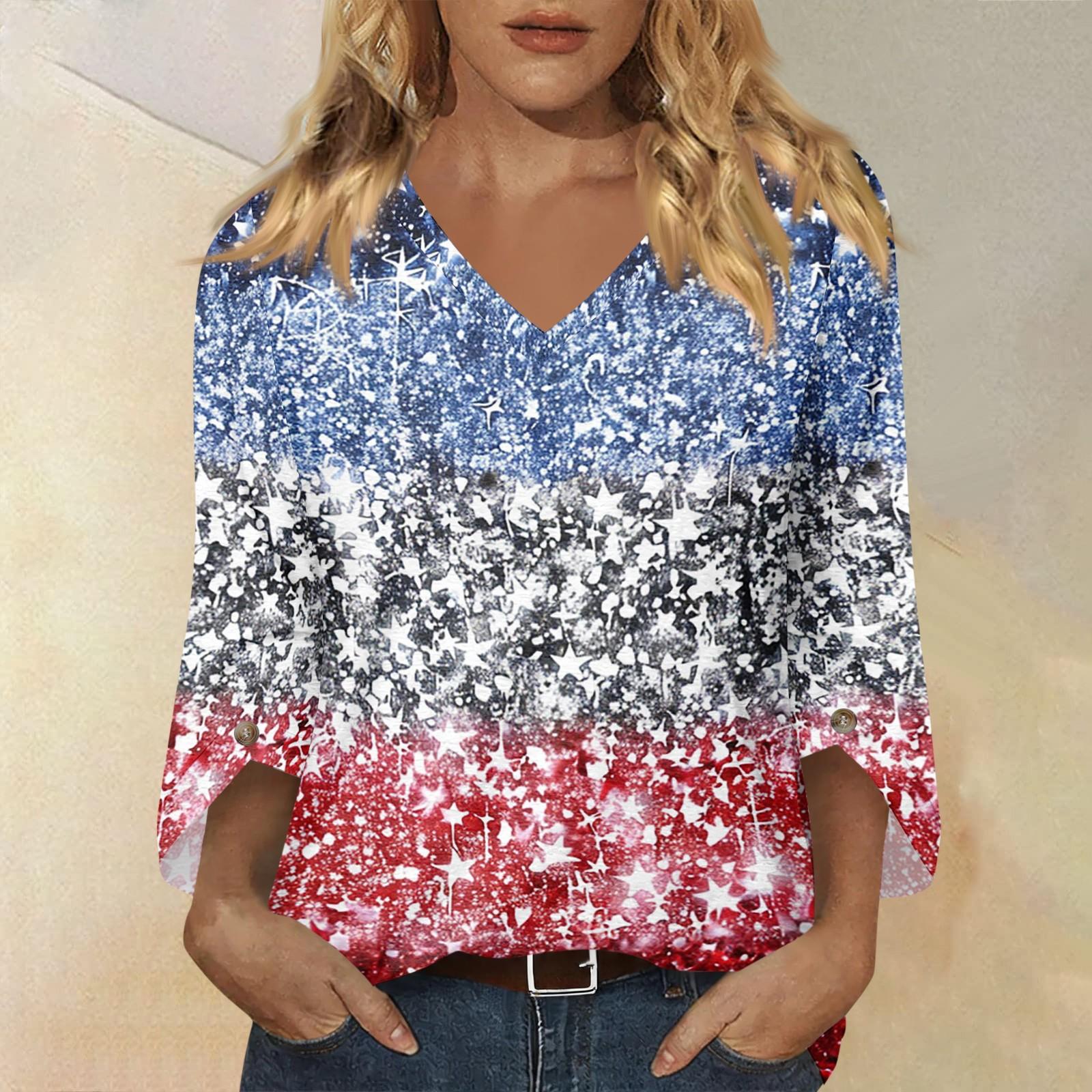 Women s Fashionable Casual Three Quarter Sleeve -Color Collar Pullover Top XXL