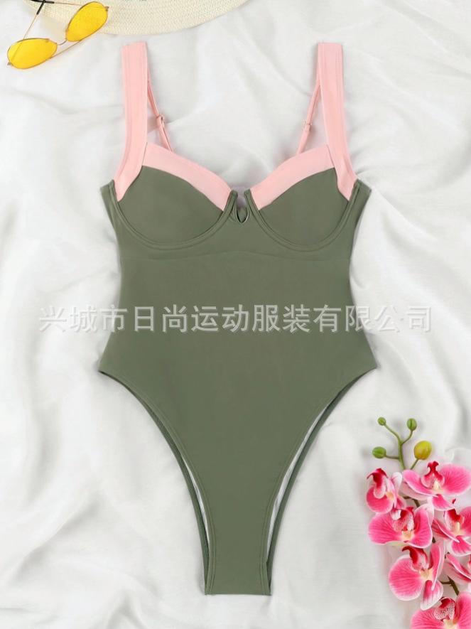 Swimsuit New Women's Contrasting Color Splicing Sexy Fresh Collar One-piece Bikini One-piece High-waisted Swimsuit Conservative